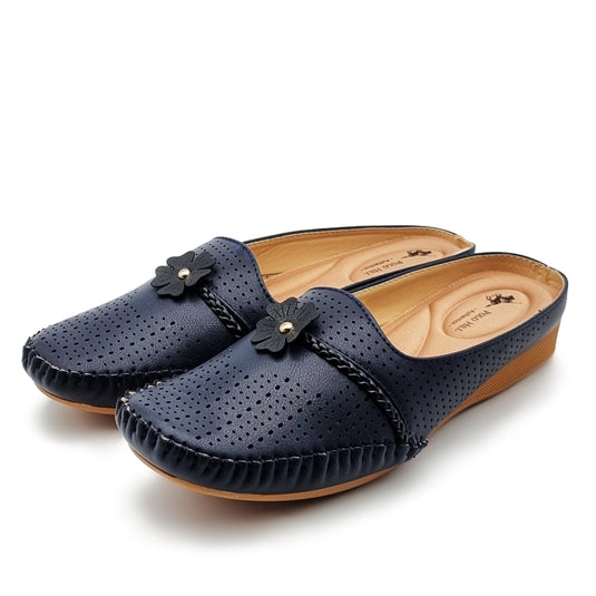 Half Slip On Mules Shoes with Centre Flower Detail