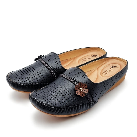 Half Slip On Mules Shoes with Side Flower Detail