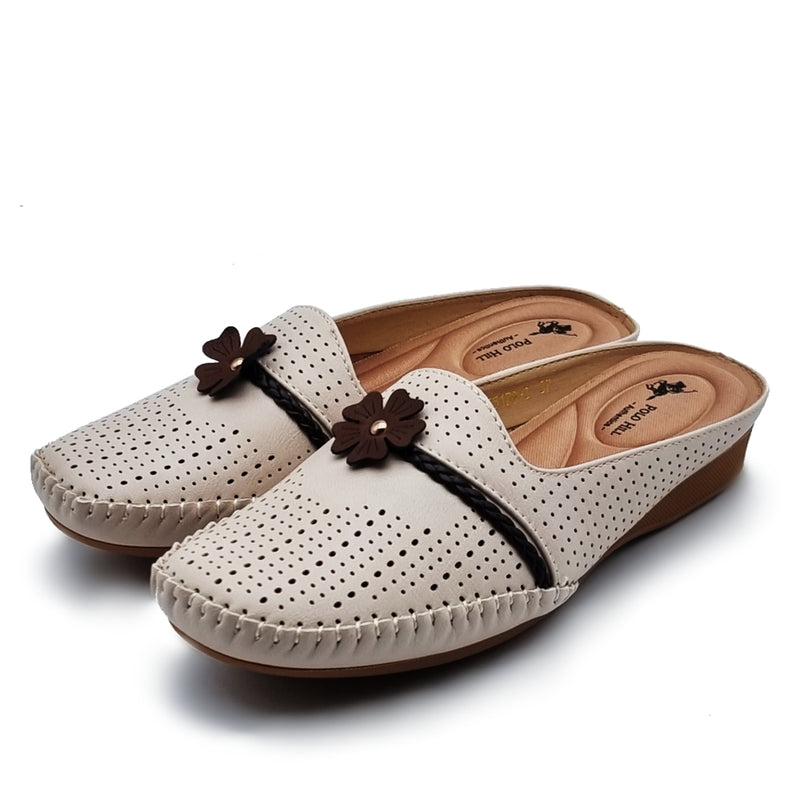 Load image into Gallery viewer, Half Slip On Mules Shoes with Centre Flower Detail
