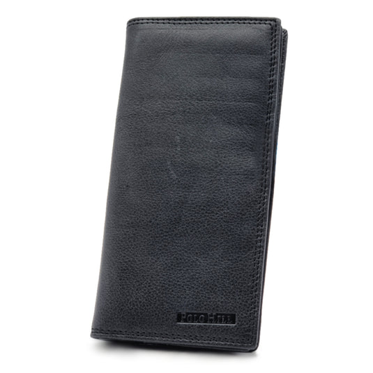 Genuine Leather Black Long BiFold Wallet