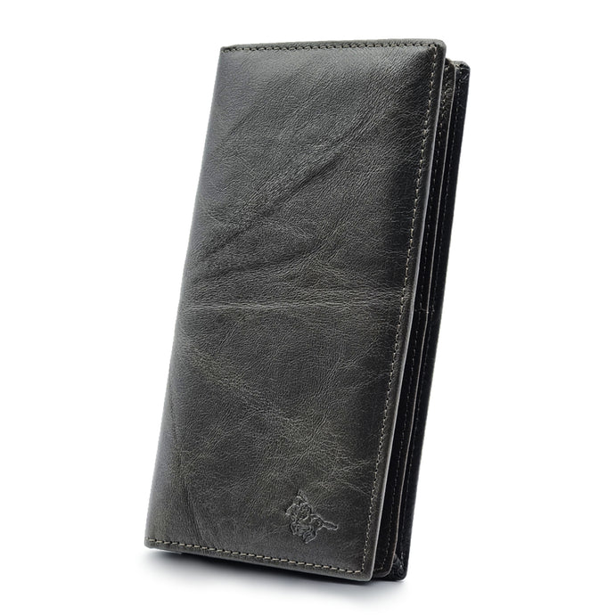 Genuine Leather Grey Long BiFold Wallet