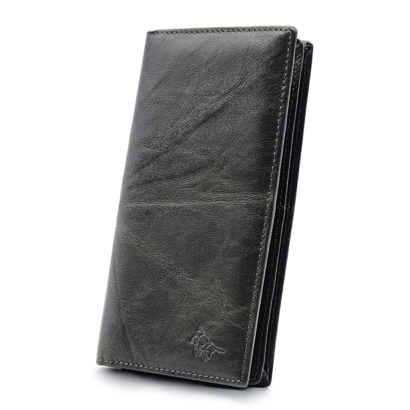 Load image into Gallery viewer, Genuine Leather Grey Long BiFold Wallet
