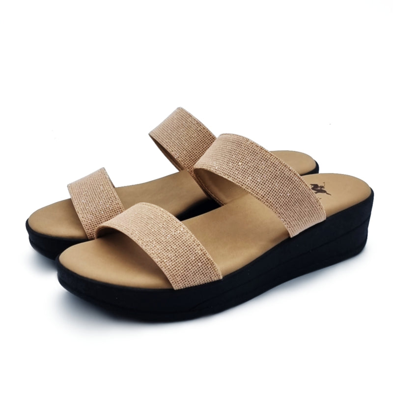 Load image into Gallery viewer, Dual Glitter Band Wedge Sandals
