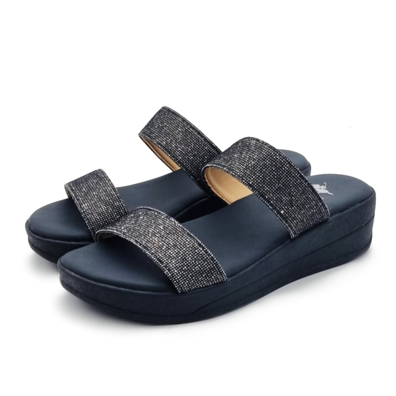 Load image into Gallery viewer, Dual Glitter Band Wedge Sandals
