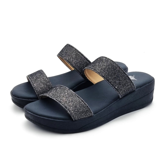Dual Glitter Band Wedge Sandals