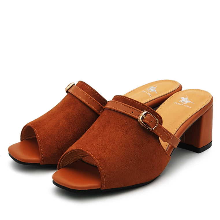 Load image into Gallery viewer, Faux Suede Peep Toe Mid Heeled Mules
