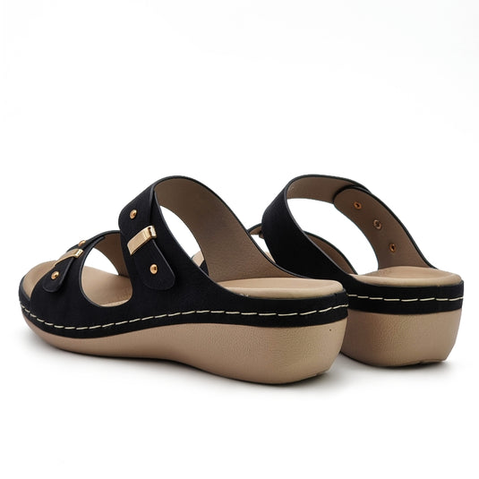 Two Band Mule Wedge Sandals