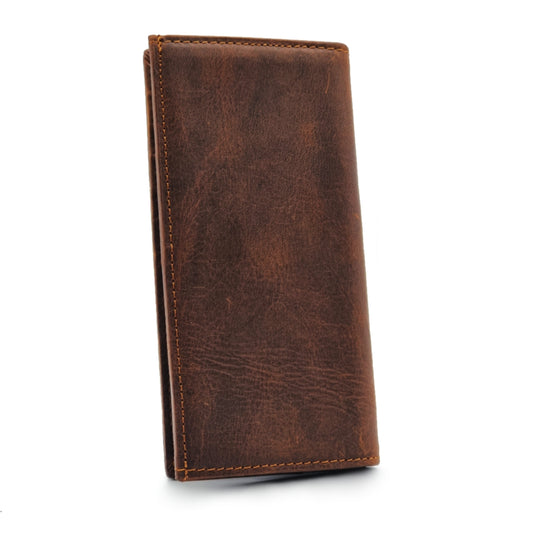 Mens Long Genuine Leather BiFold Wallet with Coin Compartment