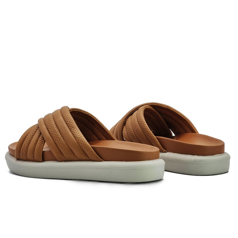 Load image into Gallery viewer, Puffy Pleather Crossband Slide Sandals
