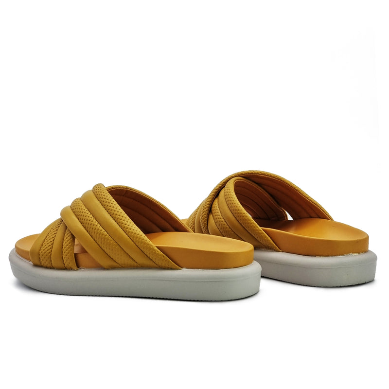 Load image into Gallery viewer, Puffy Pleather Crossband Slide Sandals
