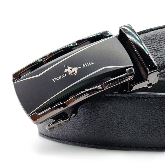 Automatic Buckle Genuine Leather Belt with Line Accents
