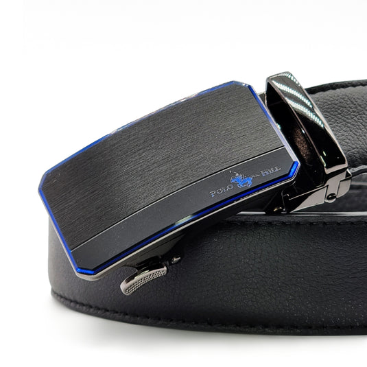 Automatic Buckle Genuine Leather Belt with Blue Accents