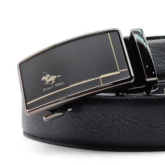 Automatic Buckle Genuine Leather Belt with Line Accents