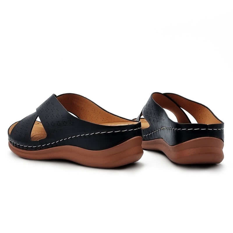 Load image into Gallery viewer, Perforated Cross Band Wedge Sandals
