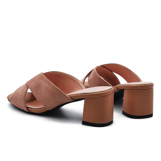 Faux Suede Cross Strap Mid-Heeled Mules