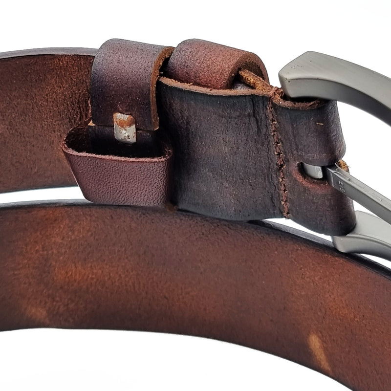 Load image into Gallery viewer, Genuine Textured Leather Full Hole Buckle Pin Belt
