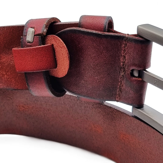 Genuine Textured Leather Full Hole Buckle Pin Belt