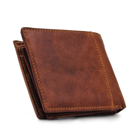Genuine Leather Short BiFold Wallet - Coin Pouch