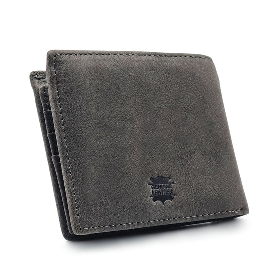 Copy of Genuine Leather Side Label Bi-Fold Wallet - Zip Pocket