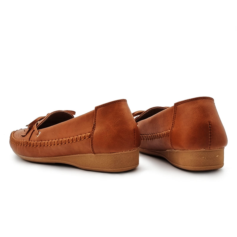 Load image into Gallery viewer, Bow Tie Slip On Loafers Shoes with Leaf Detail
