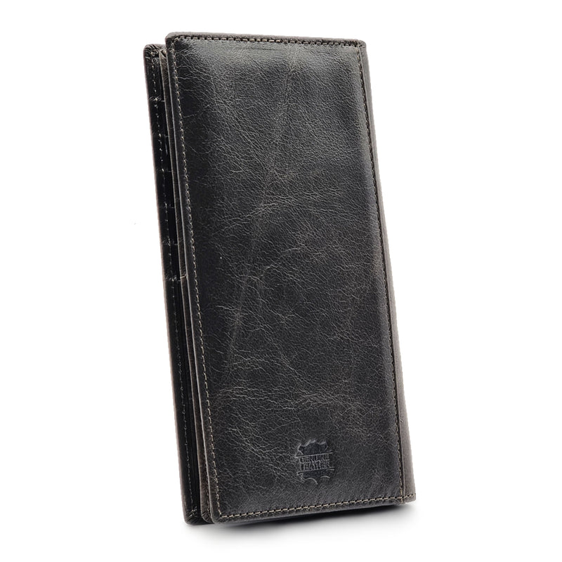 Load image into Gallery viewer, Genuine Leather Grey Long BiFold Wallet
