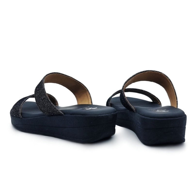 Load image into Gallery viewer, Dual Glitter Band Wedge Sandals
