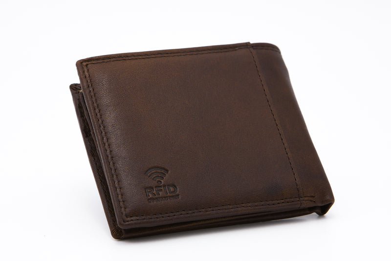 Load image into Gallery viewer, Brown RFID Protected Genuine Leather Bi-Fold Wallet - Coin Pouch
