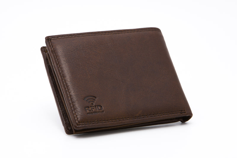 Load image into Gallery viewer, Brown RFID Protected Genuine Leather Bi-Fold Wallet - ID Windows
