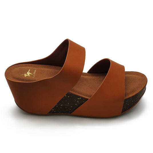 Dual Band Platform Slide On Wedges