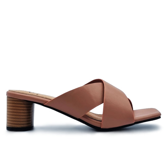 Square Open Toe Cross Band Slide Heels