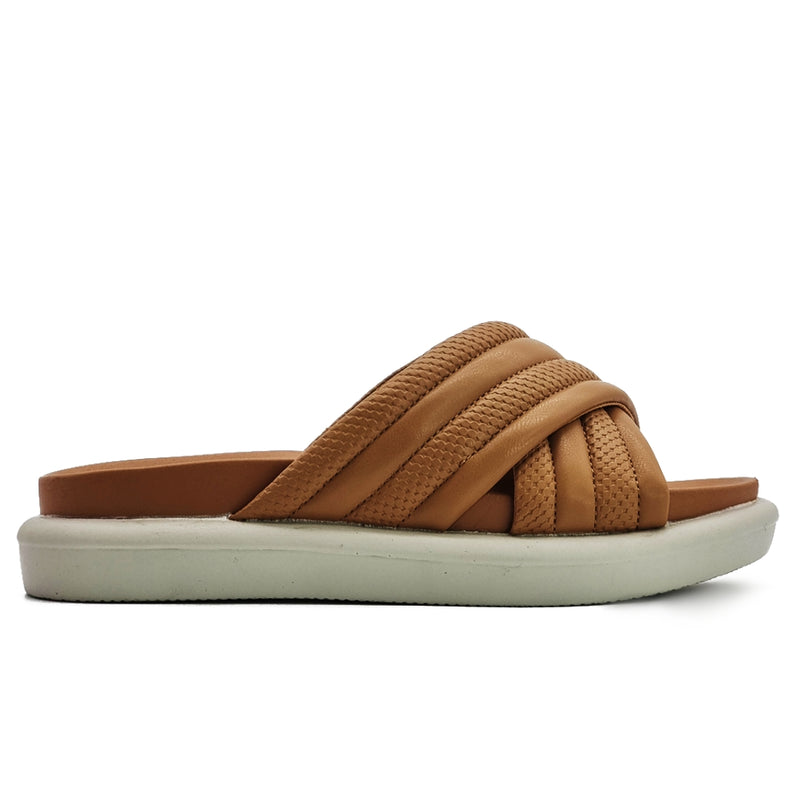 Load image into Gallery viewer, Puffy Pleather Crossband Slide Sandals
