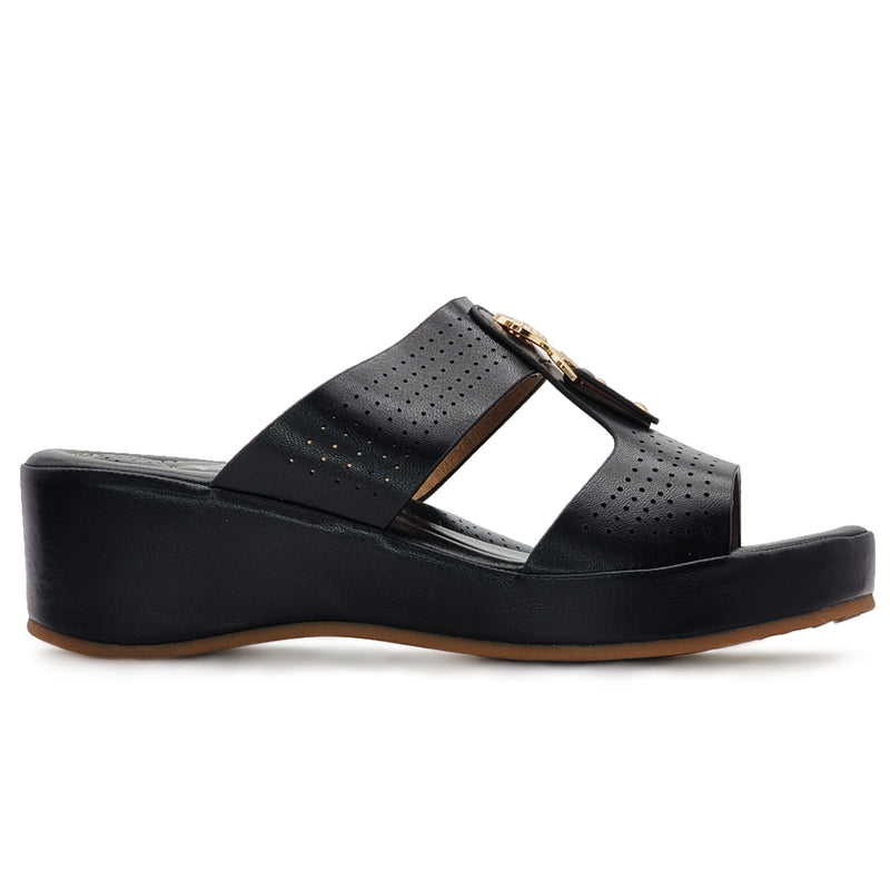 Load image into Gallery viewer, Studded Decor Piece Perforated Wedge Sandals
