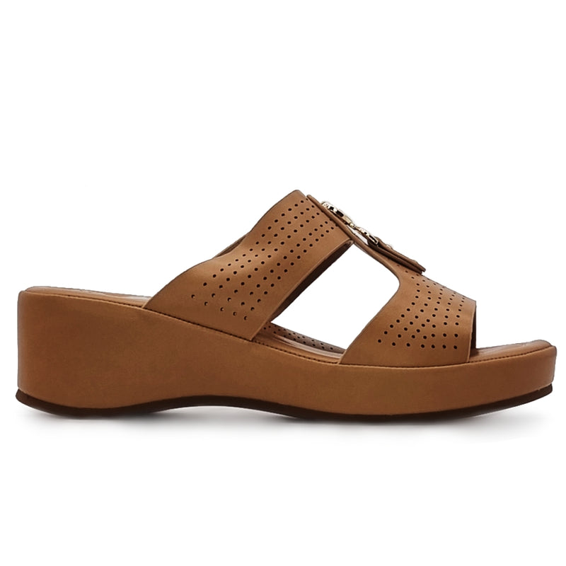 Load image into Gallery viewer, Studded Decor Piece Perforated Wedge Sandals
