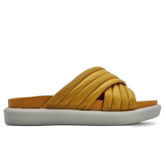 Puffy Pleather Crossband Slide Sandals