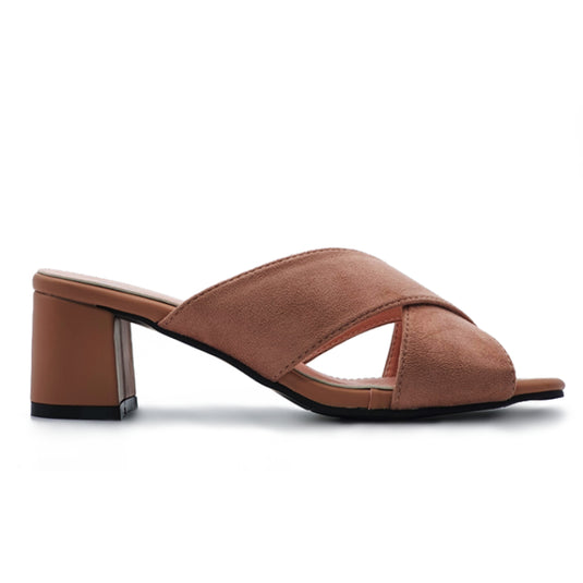 Faux Suede Cross Strap Mid-Heeled Mules