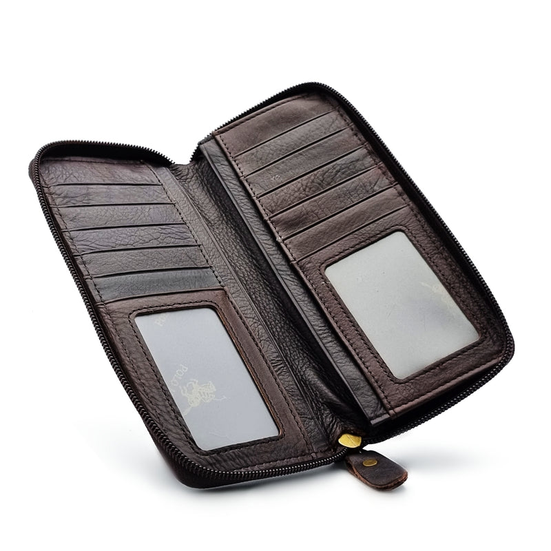 Load image into Gallery viewer, Genuine Leather Long Ziparound Wallet
