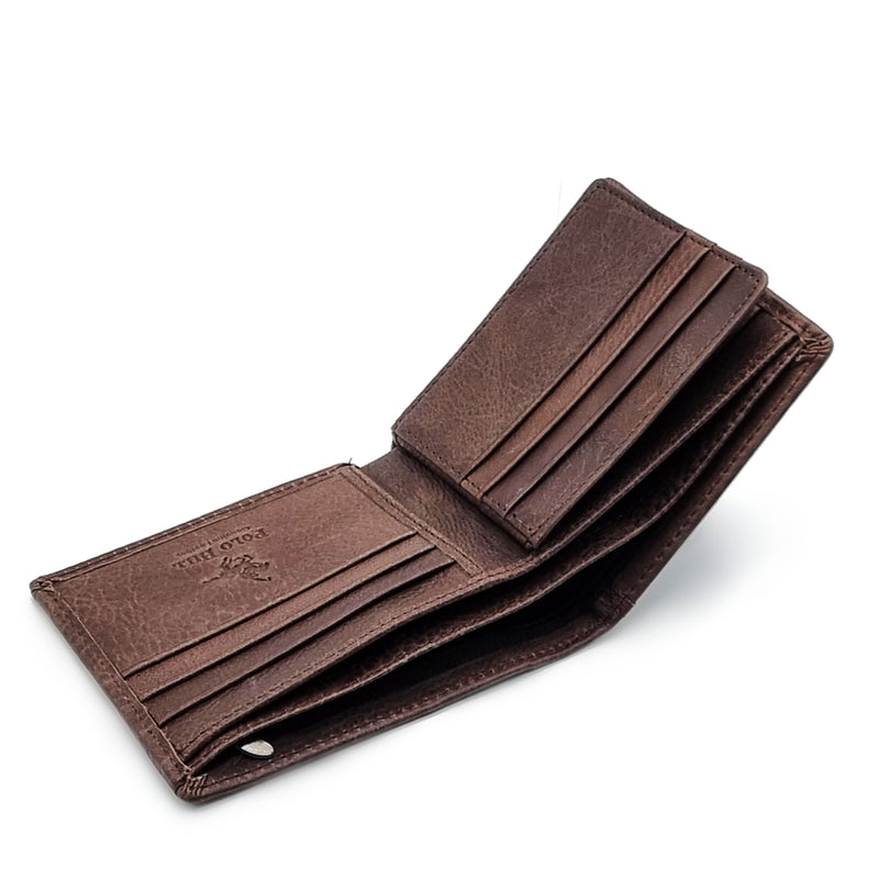 Load image into Gallery viewer, Genuine Leather Side Label Bi-Fold Wallet - Card Slots
