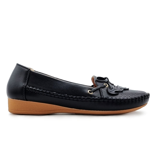 Bow Tie Slip On Loafers Shoes with Leaf Detail