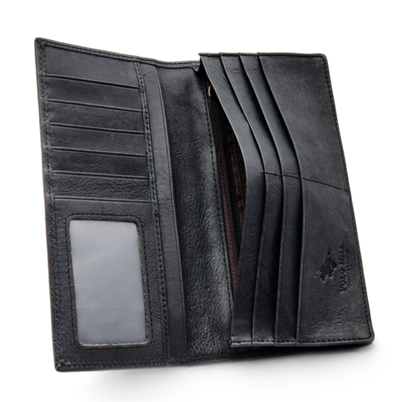 Load image into Gallery viewer, Genuine Leather Black Long BiFold Wallet
