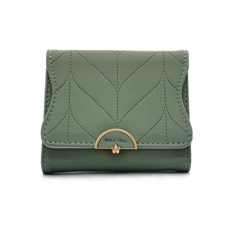 Load image into Gallery viewer, Leaf Inspired Stitching Tri-Fold Wallet
