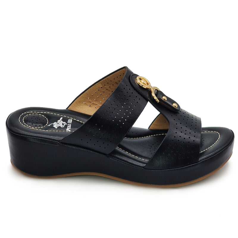 Load image into Gallery viewer, Studded Decor Piece Perforated Wedge Sandals
