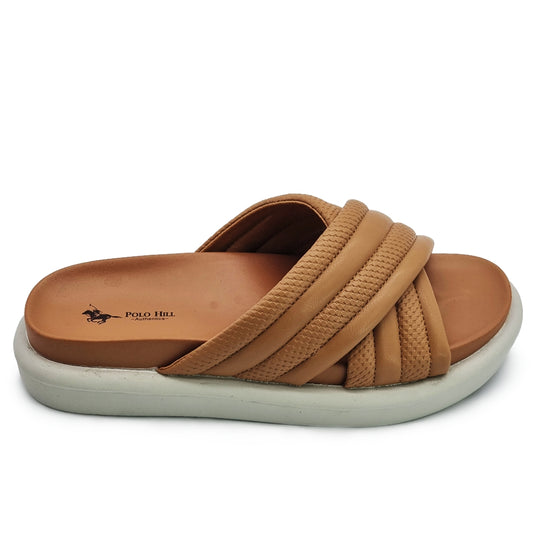 Puffy Pleather Crossband Slide Sandals