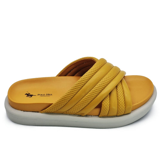 Puffy Pleather Crossband Slide Sandals