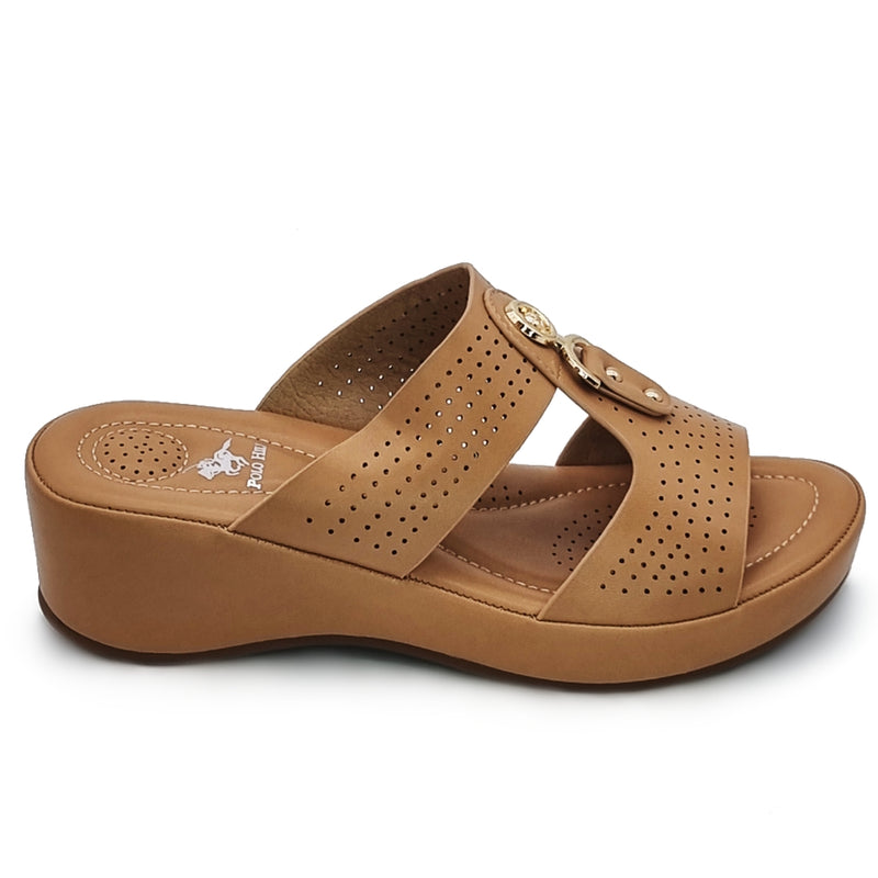 Load image into Gallery viewer, Studded Decor Piece Perforated Wedge Sandals
