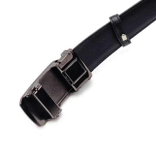 Automatic Buckle Genuine Leather Belt with Blue Accents
