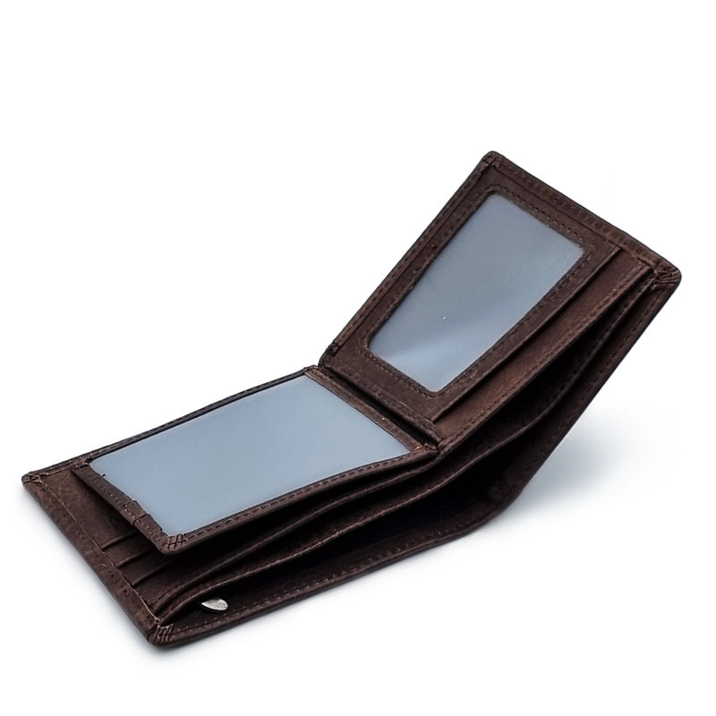 Load image into Gallery viewer, Genuine Leather Side Label Bi-Fold Wallet - Card Slots
