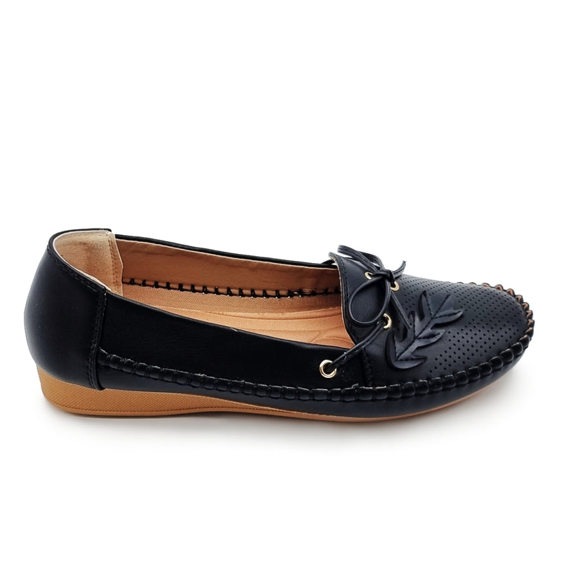 Load image into Gallery viewer, Bow Tie Slip On Loafers Shoes with Leaf Detail
