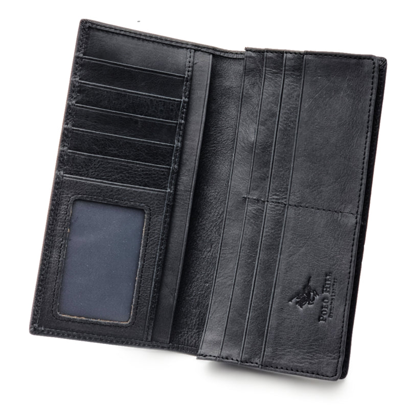Load image into Gallery viewer, Genuine Leather Black Long BiFold Wallet
