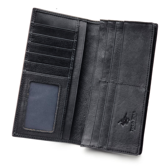 Genuine Leather Black Long BiFold Wallet