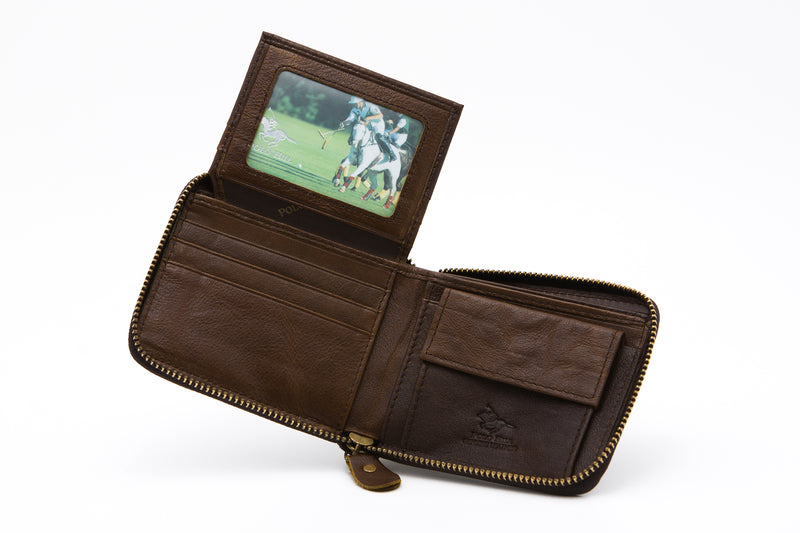 Load image into Gallery viewer, Brown RFID Protected Genuine Leather Ziparound Wallet - Coin Pouch
